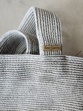 Eric Javits Ribbed Knit Tote in Cream and Tan Stripe